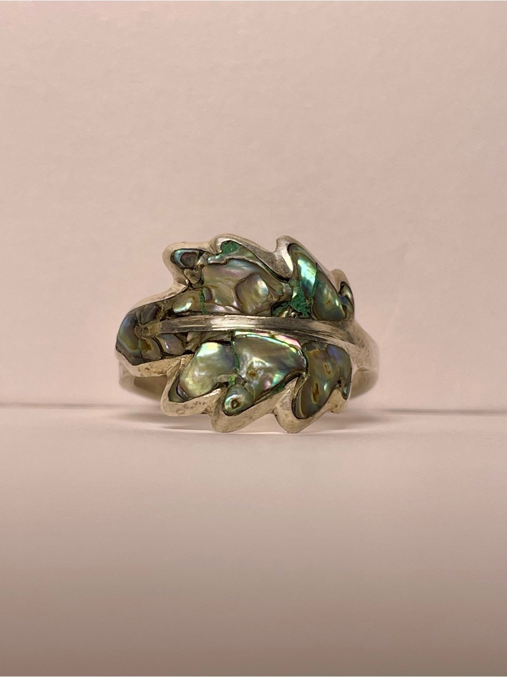 Sterling Silver Abalone Leaf Ring